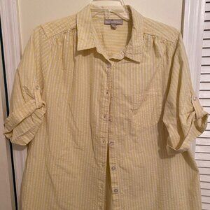 Yellow and White Striped Seersucker tunic shirt